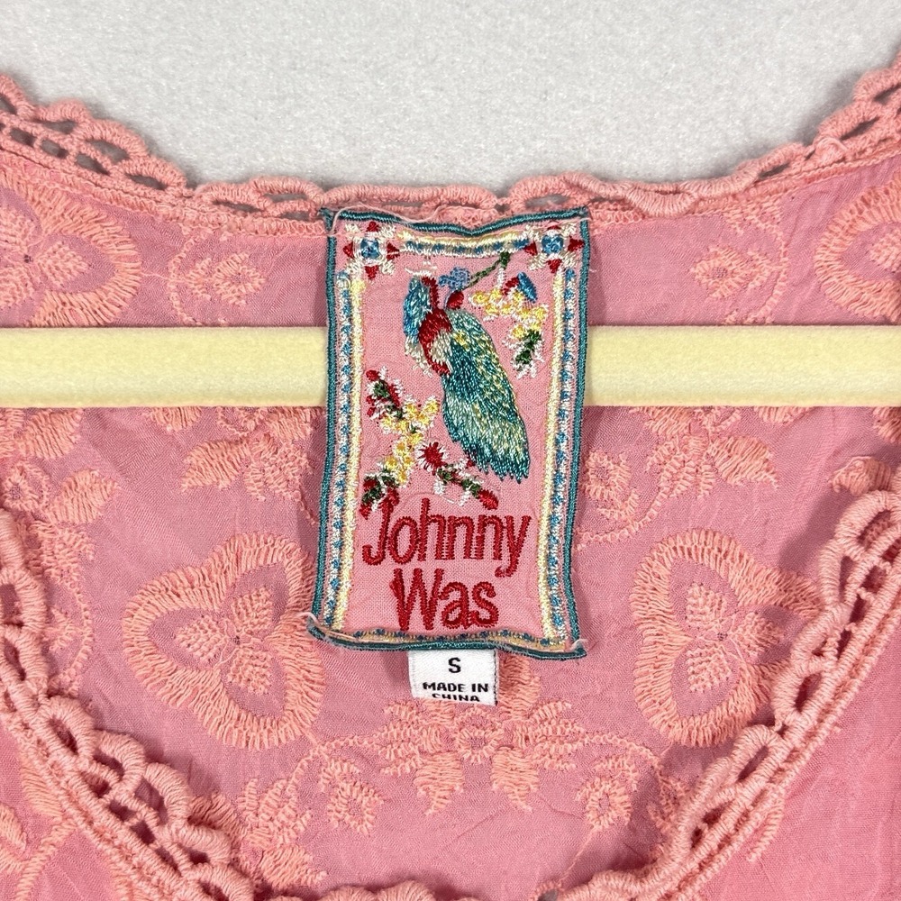 Johnny Was Top Womens Small Quynn Embroidered Floral Eyelet Crochet Tank Pink - Picture 7 of 15
